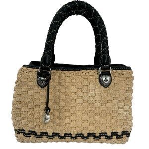 Brighton Raffia Woven Handbag Braided Leather Handles Trim
